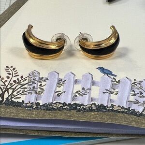 Vintage Black Enamel and Gold Earrings